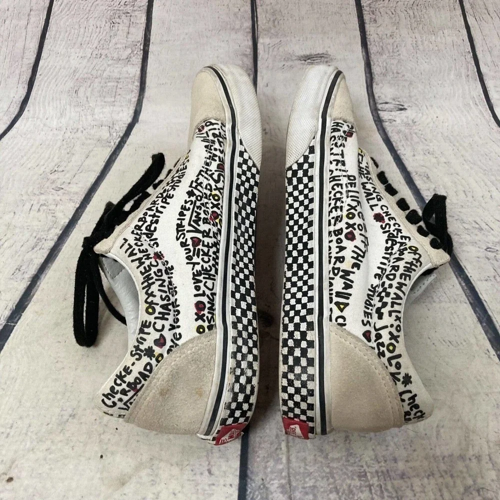 Vans Old Skool‎ DIY Womens 8 Mens 6.5 Canvas Suede Sneakers Shoes Black White